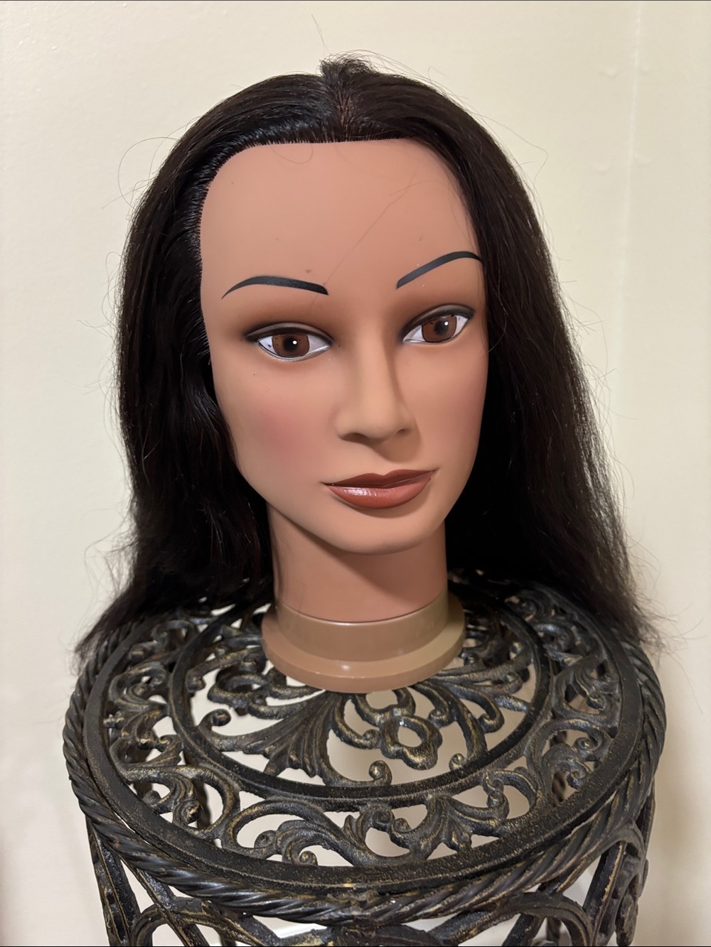 Professional Black Long Human Hair Mannequin Head for Cosmetology Practice.